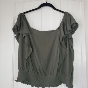 NWOT A.n.a. top with flutter sleeves and square neckline in kahki green XXL